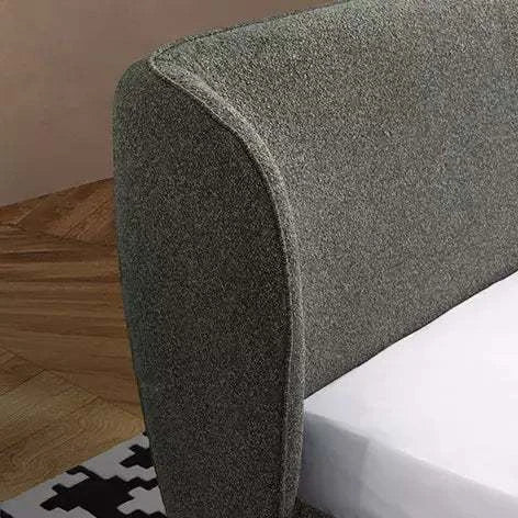 Miller Bed Frame with curved upholstered headboard in fabric.