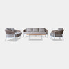 Como 6 Seater Outdoor Lounge Set with handwoven Viro Hyacinth wicker and soft cushions.