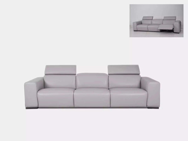 Pollock 4.5 Seater Recliner Sofa with adjustable headrests and dual power recliners in gray premium leather upholstery.