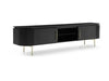 Lantone TV Unit in Black Oak with sleek design, open shelves, and modern metal legs.