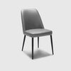 Mitchell Leather Dining Chair in grey with matt black legs and ergonomic design.