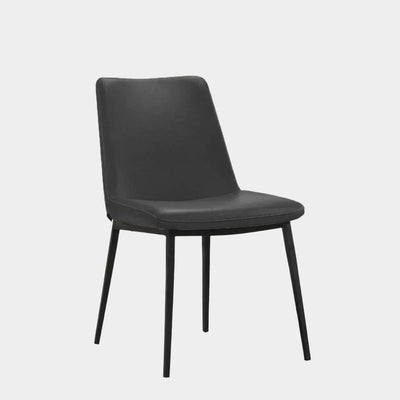 Nelson Leather Dining Chair in black with a sleek, modern design and sturdy steel frame.