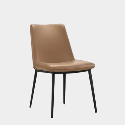 Nelson Leather Dining Chair in tan with steel legs, modern design.