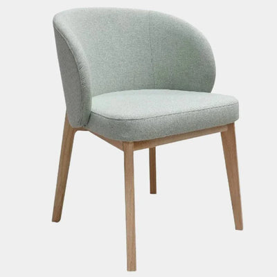 Oliva Fabric Dining Chair with solid timber legs and light grey upholstery.