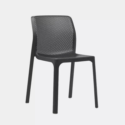 Aldo Outdoor Side Chair with perforated backrest and matt finish.