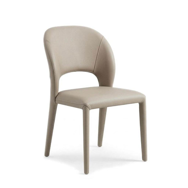 Alfie Leather Dining Chair fully upholstered in pigeon color leather with dimensions 520x610x870mm