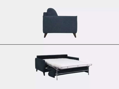 Alfred Sofa Bed shown in both sofa and bed configurations, featuring modern design and versatile functionality.