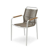 Amazone Outdoor Rope Dining Chair with powder-coated aluminum frame, teak arm trims, and synthetic rope seating for durable, comfortable outdoor dining