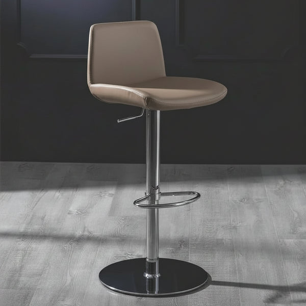 Anteo Leather Bar Stool in Italian design with adjustable height, featuring black and café latte leather upholstery.