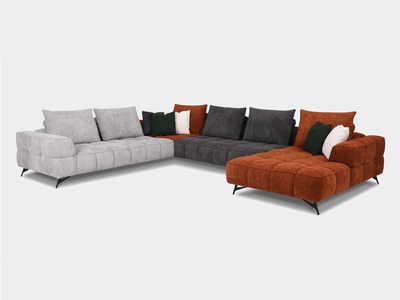 Apollo 6.25 Corner Sofa with Chaise in mixed colors with quilted upholstery, offering spacious seating and sleek metal legs.