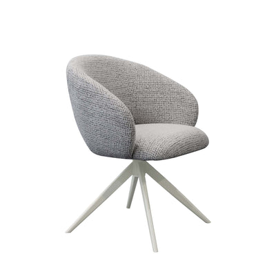 Arlo Swivel Chair in sand fabric with beige steel frame and swivel base