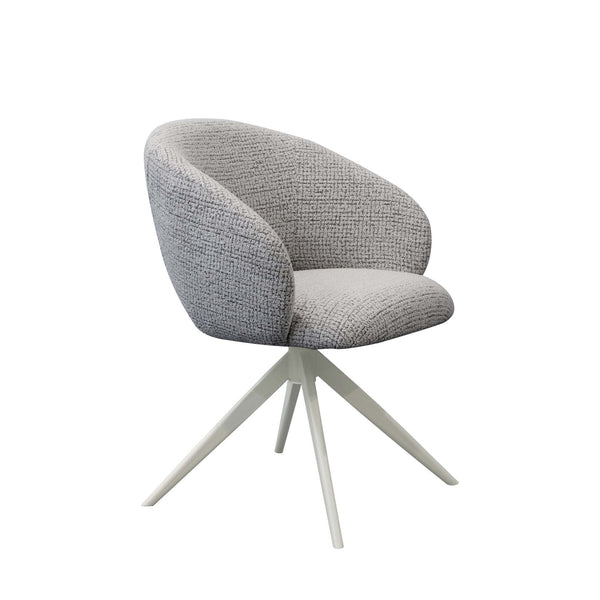Arlo Swivel Chair in sand fabric with beige steel frame and swivel base