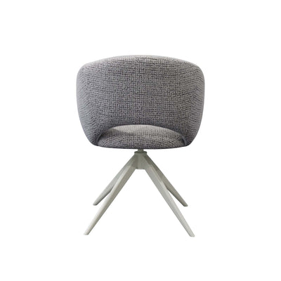 Arlo Swivel Chair in sand fabric with beige steel swivel base and wraparound backrest