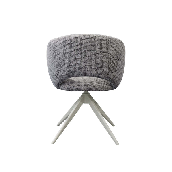 Arlo Swivel Chair in sand fabric with beige steel swivel base and wraparound backrest