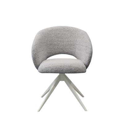 Arlo Swivel Chair with sand fabric and beige steel frame in modern interior
