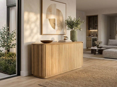 Ashford Buffet Tasmanian Oak storage cabinet with curved edges and fluted detailing