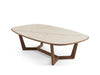 Aspen ceramic coffee table with white marble ceramic top and walnut legs, 1400x800x360 mm