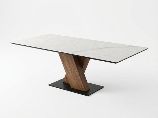 Athena dining table with Italian ceramic top and walnut base on clearance sale