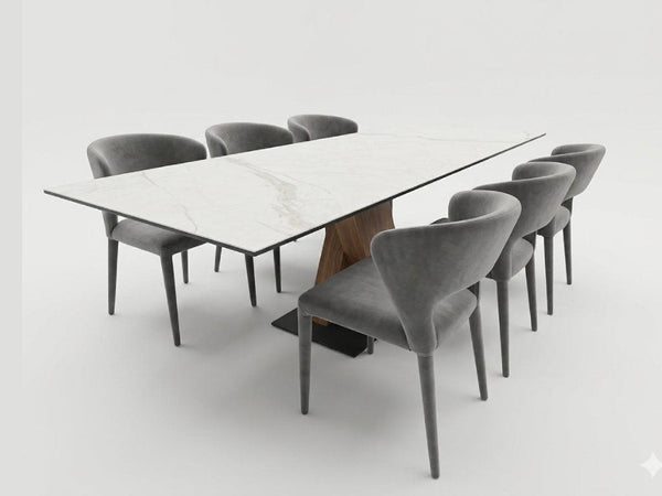 Athena dining table with Italian ceramic top and walnut base clearance sale price