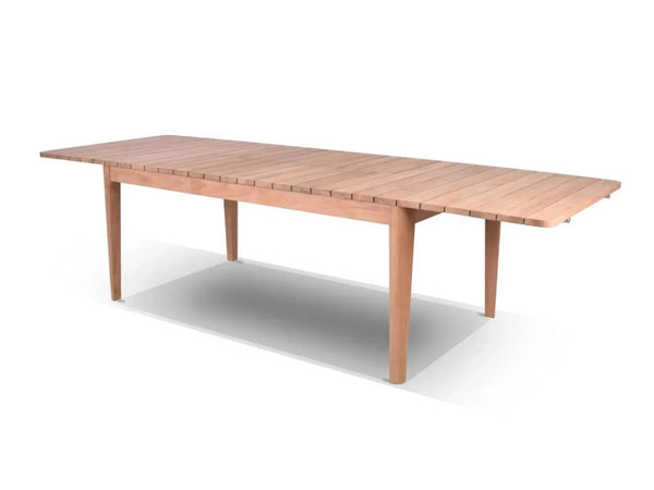 Atoll Outdoor Extendable Teak Dining Table in natural A Grade teak with extendable design for versatile outdoor dining spaces