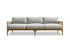 Tribu Outdoor Lounge 3 seater sofa with teak frame, rope accents, and grey Sunbrella cushions for outdoor use