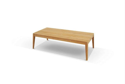 Atoll Outdoor Teak Coffee Table with minimalist design and bolt-on legs.