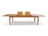 Front view of Atoll outdoor teak extendable dining table extension mechanism