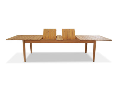 Front view of Atoll outdoor teak extendable dining table extension mechanism