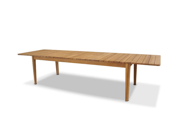 Atoll outdoor teak extendable dining table fully extended, angle view