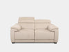 Aurora 2 Seater Sofa in beige fabric with adjustable headrests and cushioned armrests.