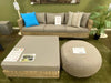 Avalon 3 seater outdoor sofa set in natural Kubu German Rehau wicker with beige cushions and clearance sale price tags