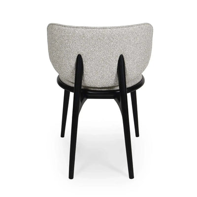 Avery Dining Chair in oatmeal fabric with stained black legs, viewed from the back