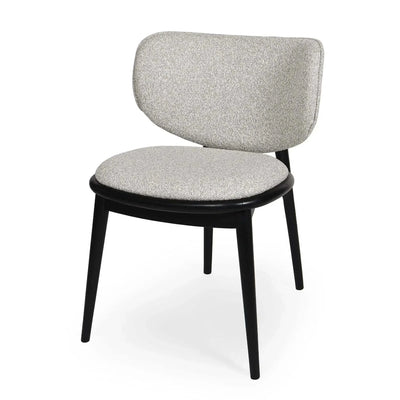 Avery Dining Chair in oatmeal fabric with black stained legs, modern cushioned dining chair with curved backrest