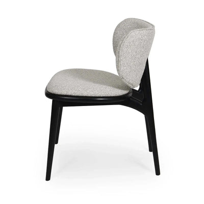 Avery Dining Chair in oatmeal fabric with stained black legs, curved backrest and cushioned seat for dining comfort