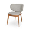 Avery Dining Chair with oatmeal fabric seat and backrest, natural oak legs, modern curved design