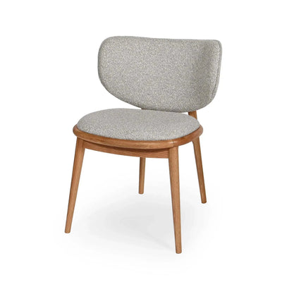 Avery Dining Chair with oatmeal fabric seat and backrest, natural oak legs, modern curved design