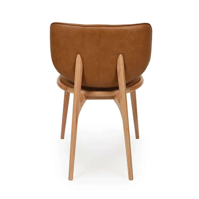 Avery Dining Chair in Verona Tan leather with Natural Oak legs viewed from the back