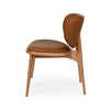 Avery Dining Chair in Verona Tan leather with Natural Oak legs showing side view with curved backrest and cushioned seat