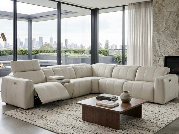 Bailey 5 Seater Corner Sofa with recliner and console in modern living room setting