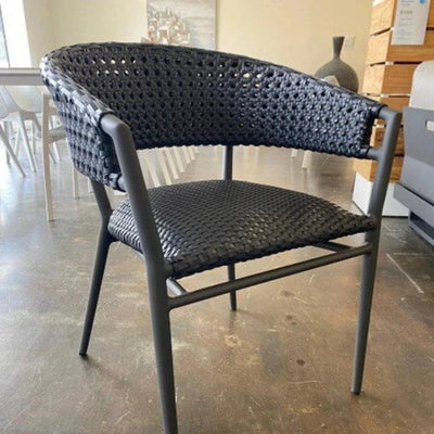 Barcelona Outdoor Dining Chair with durable Rehau weave in Anthracite, aluminum frame, and Quick Dry foam seat.