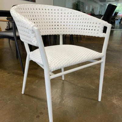 Barcelona Outdoor Dining Chair in white with aluminum frame and German Rehau weave.