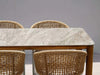 Bella Outdoor Ceramic Dining Table with teak legs and durable ceramic top.