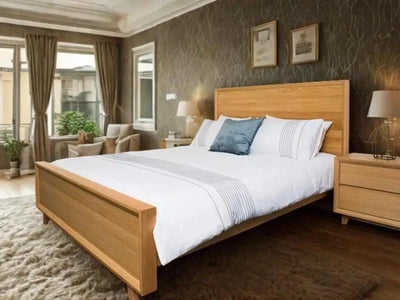 Bergen Bed Frame in natural wood finish with minimalist design in a modern bedroom setting
