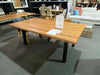 Biscay dining table with solid wormy chestnut top on clearance sale for $999
