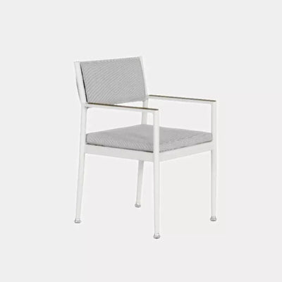 Bonigen Outdoor Dining Chair with aluminum frame and teak armrests.