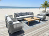Bonito Outdoor Lounge Set with 3-seater and 1-seater sofas in gray by the beach on a wooden deck.