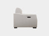 Bordeaux 1.25 Seater Recliner Sofa, side view, light upholstery, dimensions provided.