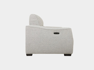 Bordeaux 2.5 Seater Recliner Sofa, side view, light grey fabric upholstery.