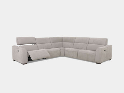 Bordeaux 6 Seater Corner Sofa with Recliner in light grey upholstery.