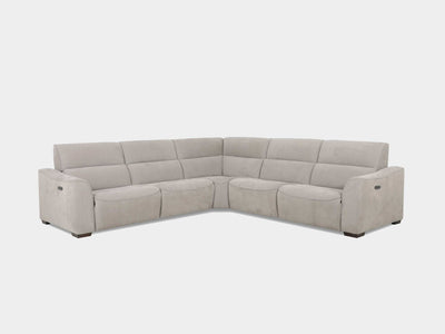 Bordeaux 6 Seater Corner Sofa with Recliner in grey upholstery.